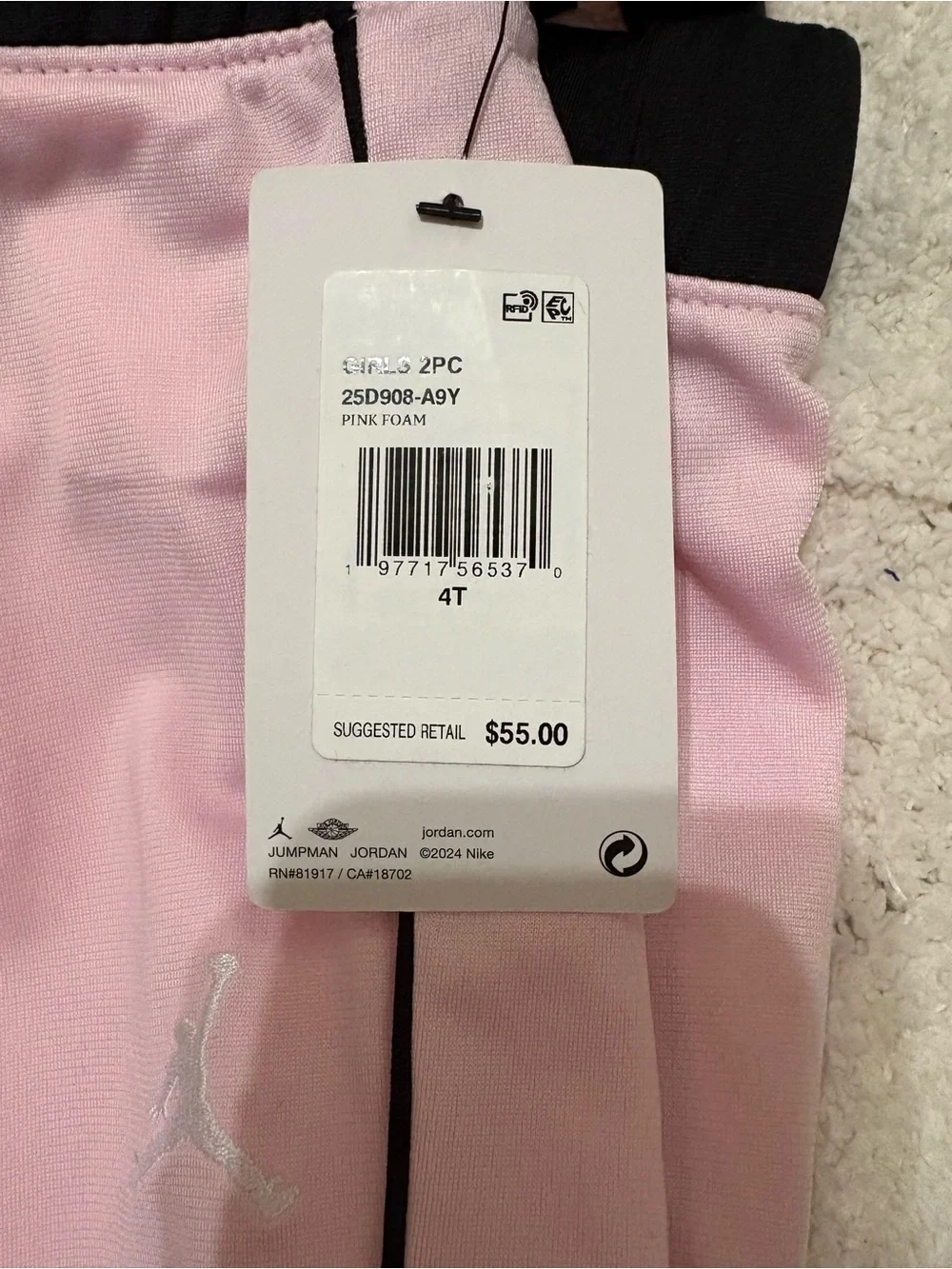 Jordan Girls Pink and Black Two-Piece Tracksuit